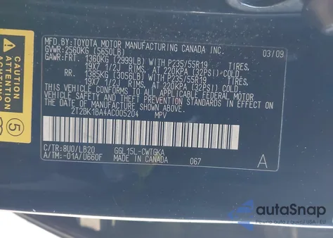 2010 Lexus Rx 350 z USA, uszkodzony, nr VIN 2T2BK1BA4AC005204